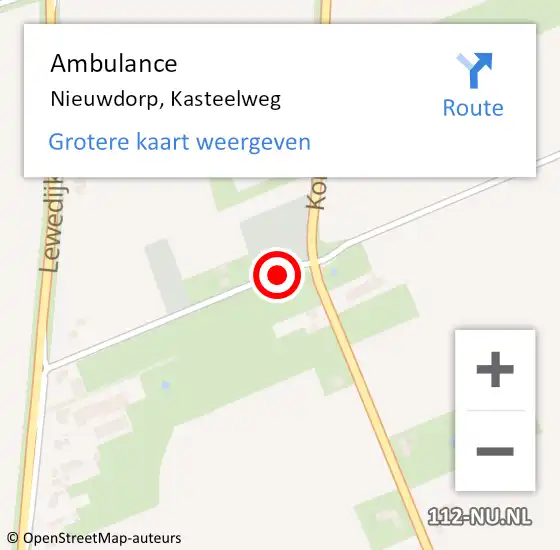 Locatie op kaart van de 112 melding: Ambulance Nieuwdorp, Kasteelweg op 28 januari 2015 11:54