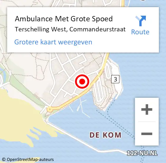 Locatie op kaart van de 112 melding: Ambulance Met Grote Spoed Naar Terschelling West, Commandeurstraat op 28 januari 2015 12:06