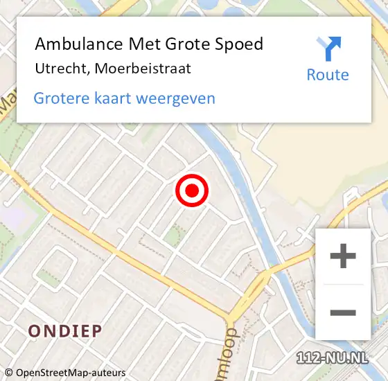 Locatie op kaart van de 112 melding: Ambulance Met Grote Spoed Naar Utrecht, Moerbeistraat op 28 januari 2015 12:41