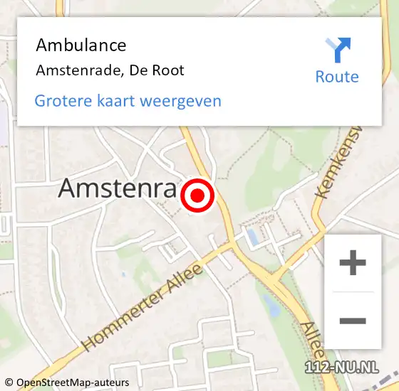 Locatie op kaart van de 112 melding: Ambulance Amstenrade, De Root op 28 januari 2015 12:54