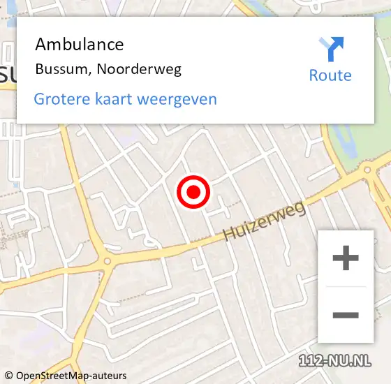 Locatie op kaart van de 112 melding: Ambulance Bussum, Noorderweg op 28 januari 2015 13:35