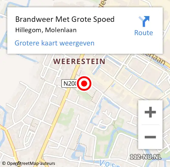 Locatie op kaart van de 112 melding: Brandweer Met Grote Spoed Naar Hillegom, Molenlaan op 28 januari 2015 14:48