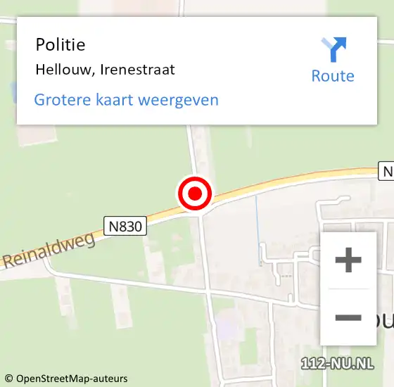 Locatie op kaart van de 112 melding: Politie Hellouw, Irenestraat op 28 januari 2015 15:11