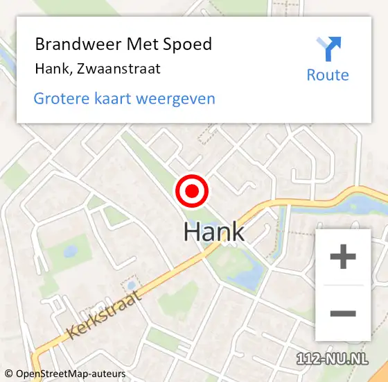 Locatie op kaart van de 112 melding: Brandweer Met Spoed Naar Hank, Zwaanstraat op 28 januari 2015 15:42