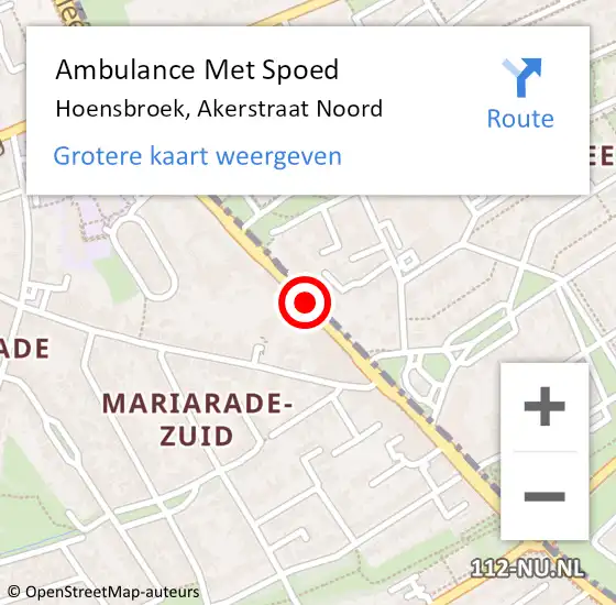 Locatie op kaart van de 112 melding: Ambulance Met Spoed Naar Hoensbroek, Akerstraat Noord op 28 januari 2015 16:10