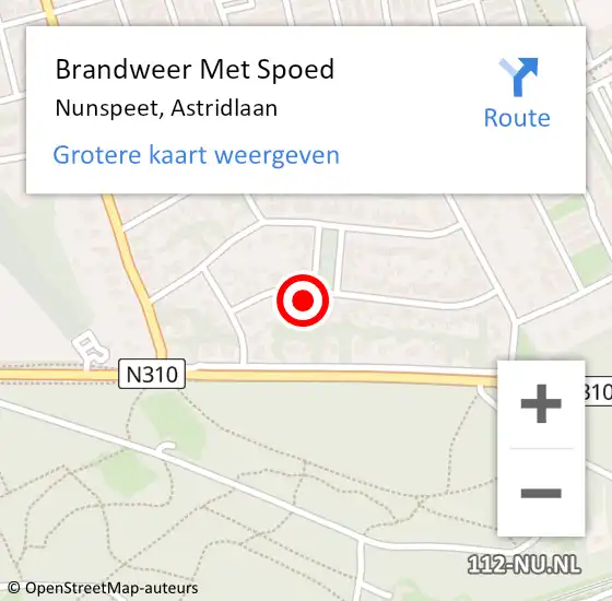 Locatie op kaart van de 112 melding: Brandweer Met Spoed Naar Nunspeet, Astridlaan op 28 oktober 2013 13:06