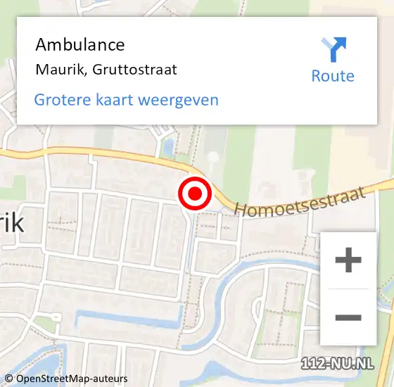 Locatie op kaart van de 112 melding: Ambulance Maurik, Gruttostraat op 28 januari 2015 17:12