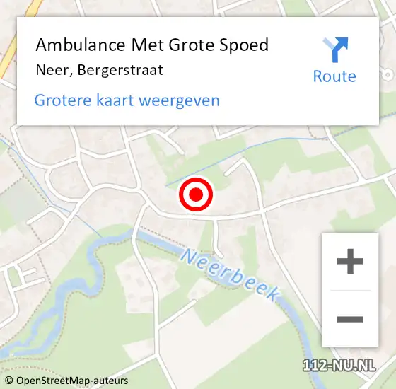 Locatie op kaart van de 112 melding: Ambulance Met Grote Spoed Naar Neer, Bergerstraat op 28 januari 2015 17:17