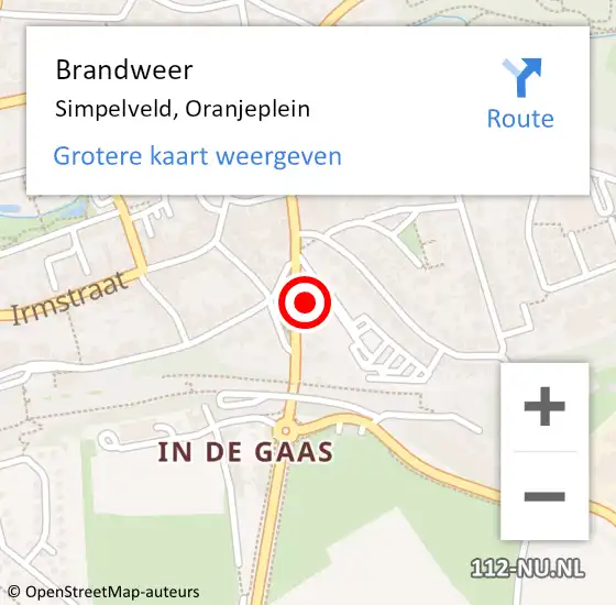 Locatie op kaart van de 112 melding: Brandweer Simpelveld, Oranjeplein op 28 januari 2015 17:21