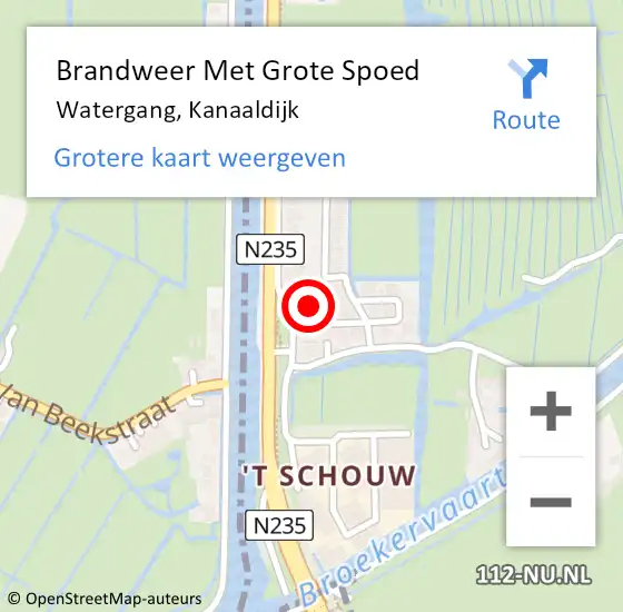 Locatie op kaart van de 112 melding: Brandweer Met Grote Spoed Naar Watergang, Kanaaldijk op 28 oktober 2013 13:07