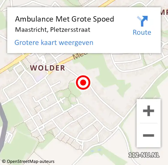 Locatie op kaart van de 112 melding: Ambulance Met Grote Spoed Naar Maastricht, Pletzersstraat op 28 januari 2015 18:06