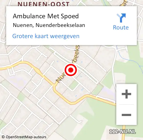 Locatie op kaart van de 112 melding: Ambulance Met Spoed Naar Nuenen, Nuenderbeekselaan op 28 januari 2015 18:10