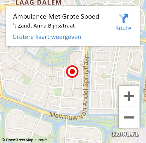 Locatie op kaart van de 112 melding: Ambulance Met Grote Spoed Naar 't Zand, Anna Bijnsstraat op 28 januari 2015 19:58