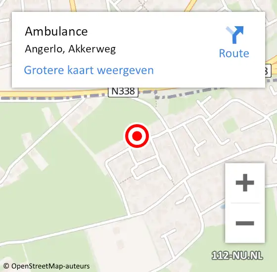 Locatie op kaart van de 112 melding: Ambulance Angerlo, Akkerweg op 28 januari 2015 22:04