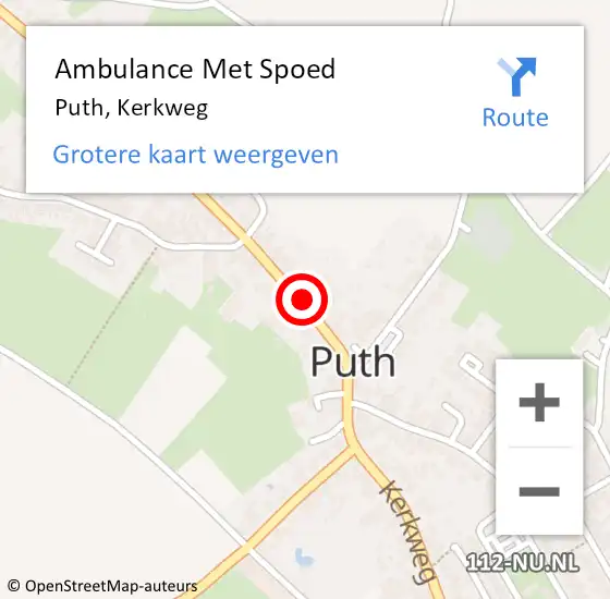 Locatie op kaart van de 112 melding: Ambulance Met Spoed Naar Puth, Kerkweg op 28 januari 2015 23:03