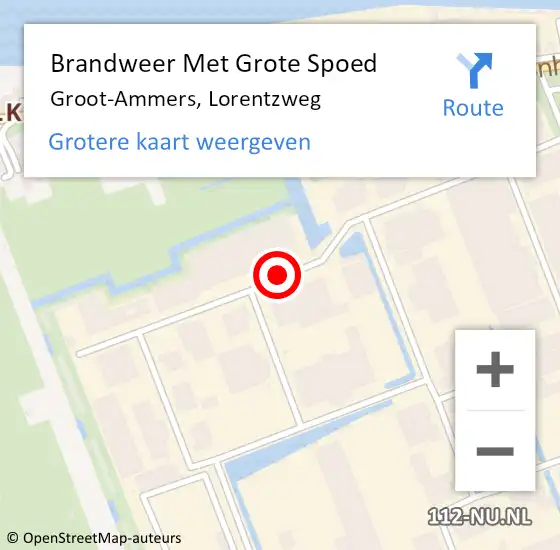 Locatie op kaart van de 112 melding: Brandweer Met Grote Spoed Naar Groot-Ammers, Lorentzweg op 29 januari 2015 00:05