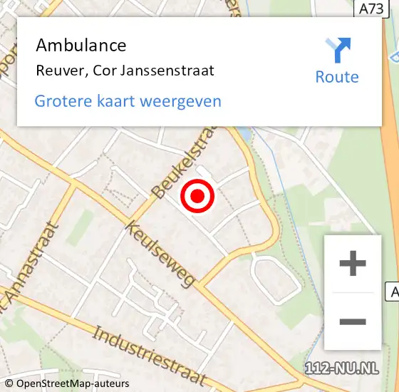 Locatie op kaart van de 112 melding: Ambulance Reuver, Cor Janssenstraat op 28 oktober 2013 13:15