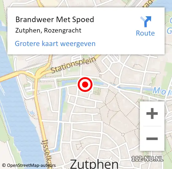 Locatie op kaart van de 112 melding: Brandweer Met Spoed Naar Zutphen, Rozengracht op 28 oktober 2013 13:15