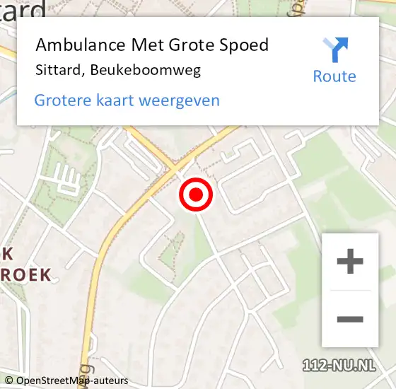 Locatie op kaart van de 112 melding: Ambulance Met Grote Spoed Naar Sittard, Beukeboomweg op 29 januari 2015 04:10