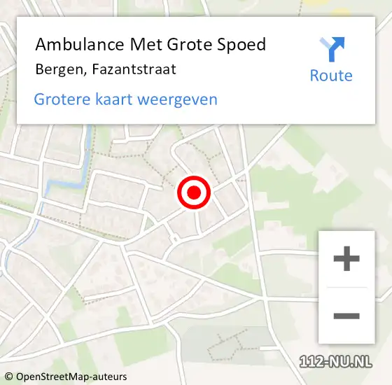 Locatie op kaart van de 112 melding: Ambulance Met Grote Spoed Naar Bergen, Fazantstraat op 29 januari 2015 06:25