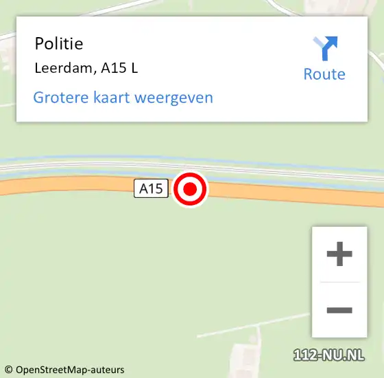 Locatie op kaart van de 112 melding: Politie Leerdam, A15 L op 29 januari 2015 07:41