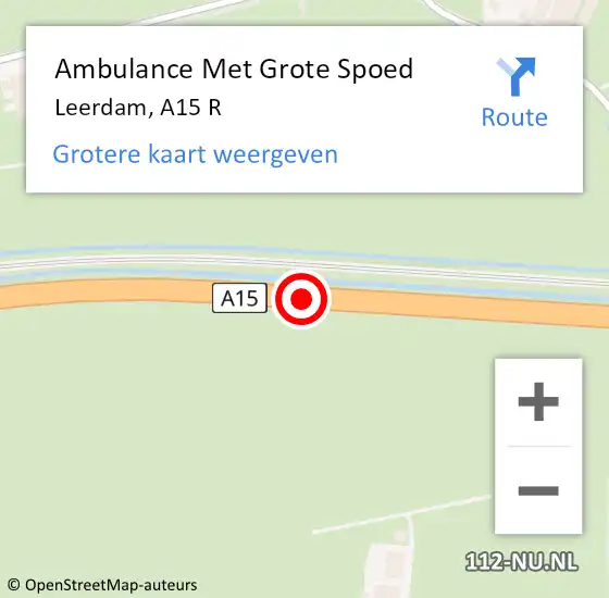 Locatie op kaart van de 112 melding: Ambulance Met Grote Spoed Naar Leerdam, A15 L hectometerpaal: 105,5 op 29 januari 2015 07:44