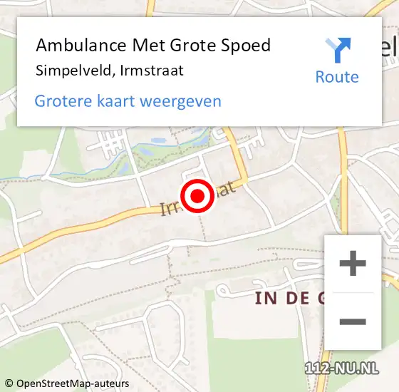 Locatie op kaart van de 112 melding: Ambulance Met Grote Spoed Naar Simpelveld, Irmstraat op 29 januari 2015 08:24