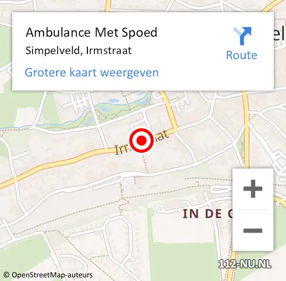 Locatie op kaart van de 112 melding: Ambulance Met Spoed Naar Simpelveld, Irmstraat op 29 januari 2015 08:44