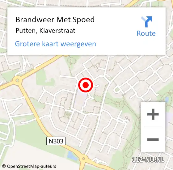 Locatie op kaart van de 112 melding: Brandweer Met Spoed Naar Putten, Klaverstraat op 29 januari 2015 09:12