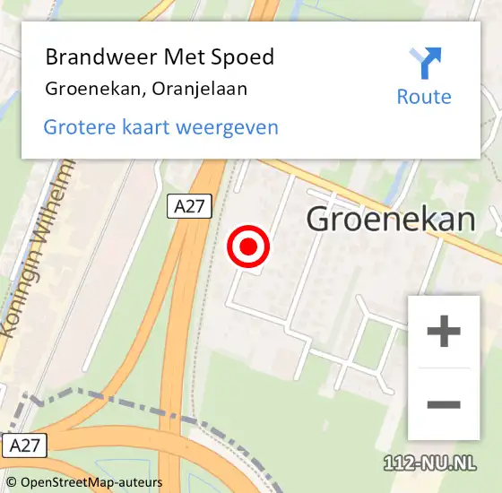 Locatie op kaart van de 112 melding: Brandweer Met Spoed Naar Groenekan, Oranjelaan op 28 oktober 2013 13:23