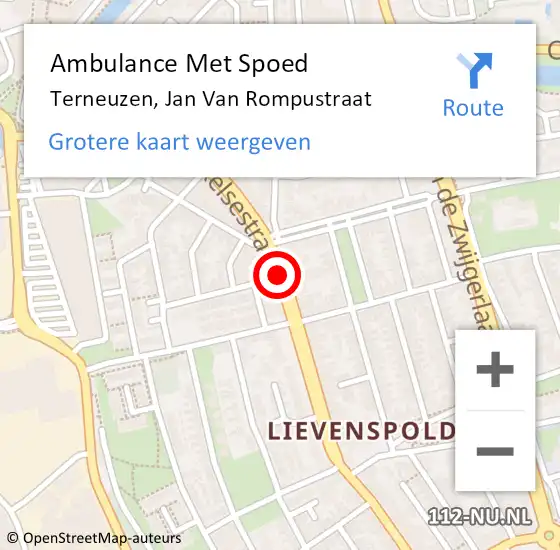 Locatie op kaart van de 112 melding: Ambulance Met Spoed Naar Terneuzen, Jan Van Rompustraat op 29 januari 2015 10:59