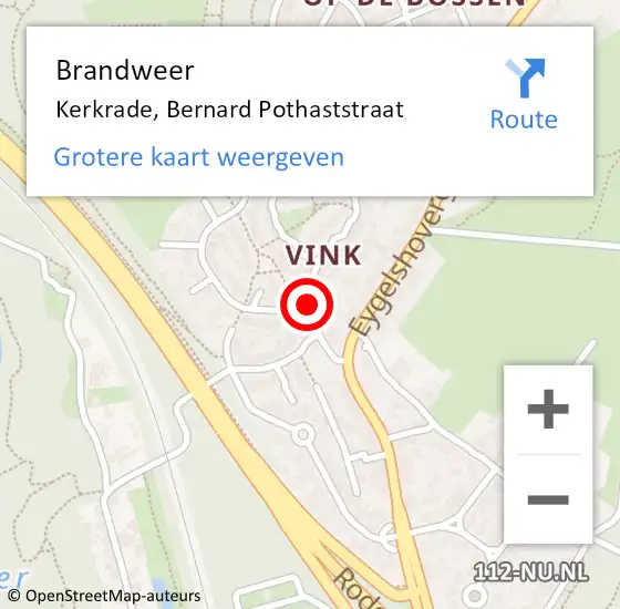 Locatie op kaart van de 112 melding: Brandweer Kerkrade, Bernard Pothaststraat op 29 januari 2015 11:31