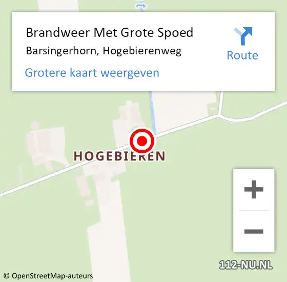 Locatie op kaart van de 112 melding: Brandweer Met Grote Spoed Naar Barsingerhorn, Hogebierenweg op 29 januari 2015 11:33
