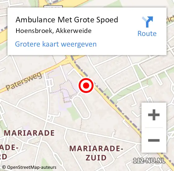 Locatie op kaart van de 112 melding: Ambulance Met Grote Spoed Naar Hoensbroek, Akkerweide op 29 januari 2015 14:25