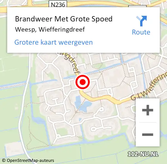 Locatie op kaart van de 112 melding: Brandweer Met Grote Spoed Naar Weesp, Wiefferingdreef op 29 januari 2015 16:58