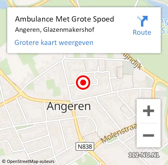 Locatie op kaart van de 112 melding: Ambulance Met Grote Spoed Naar Angeren, Glazenmakershof op 29 januari 2015 17:21