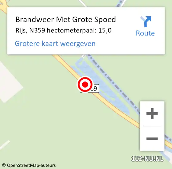 Locatie op kaart van de 112 melding: Brandweer Met Grote Spoed Naar Rijs, N359 hectometerpaal: 15,0 op 29 januari 2015 17:37