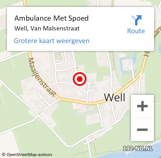 Locatie op kaart van de 112 melding: Ambulance Met Spoed Naar Well, Van Malsenstraat op 29 januari 2015 18:14