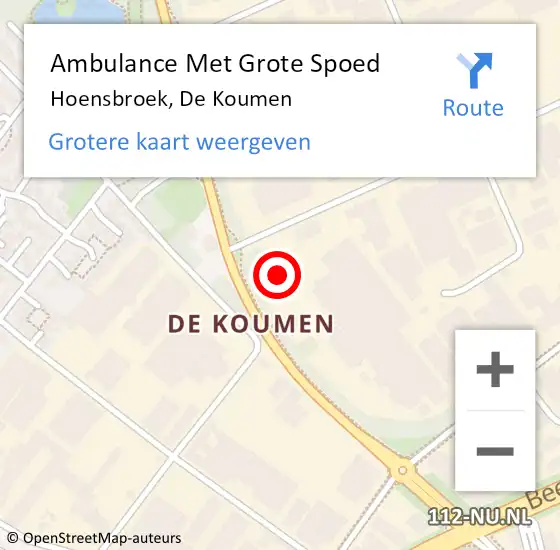 Locatie op kaart van de 112 melding: Ambulance Met Grote Spoed Naar Hoensbroek, De Koumen op 29 januari 2015 18:35