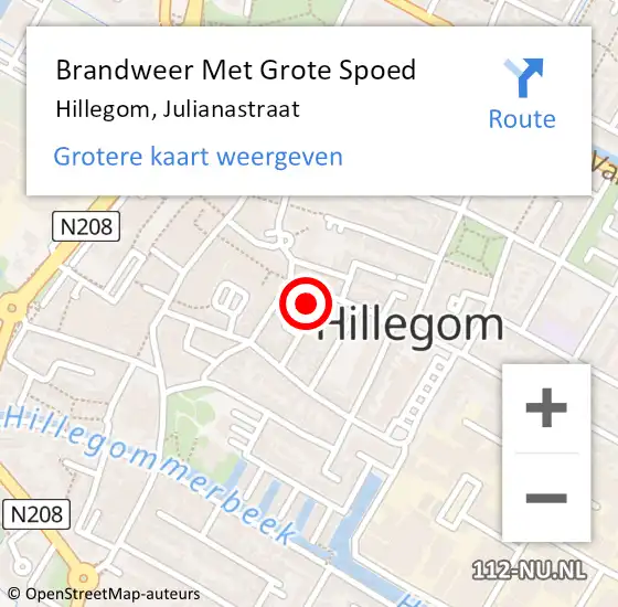 Locatie op kaart van de 112 melding: Brandweer Met Grote Spoed Naar Hillegom, Julianastraat op 29 januari 2015 18:40