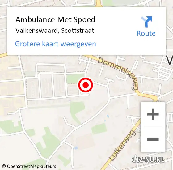 Locatie op kaart van de 112 melding: Ambulance Met Spoed Naar Valkenswaard, Scottstraat op 29 januari 2015 19:24