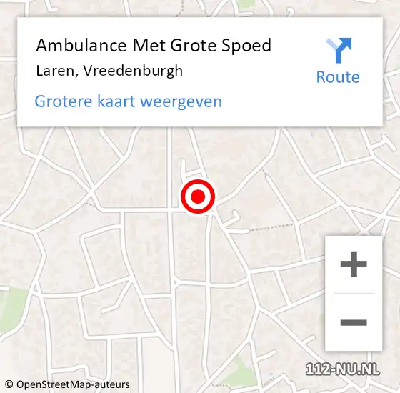 Locatie op kaart van de 112 melding: Ambulance Met Grote Spoed Naar Laren, Vreedenburgh op 29 januari 2015 21:41