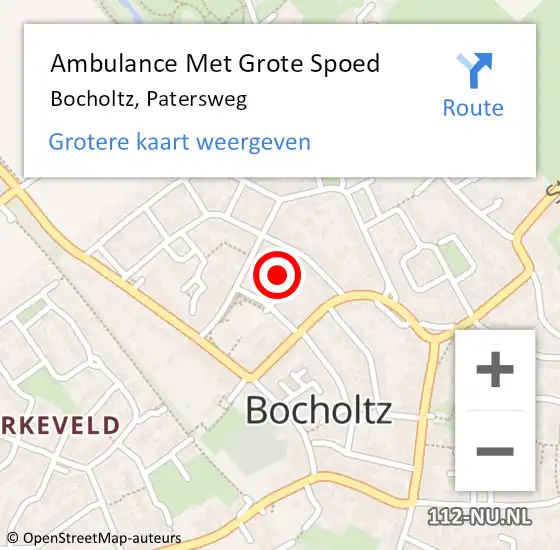 Locatie op kaart van de 112 melding: Ambulance Met Grote Spoed Naar Bocholtz, Patersweg op 29 januari 2015 21:49