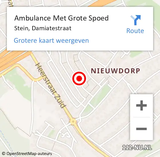 Locatie op kaart van de 112 melding: Ambulance Met Grote Spoed Naar Stein, Damiatestraat op 29 januari 2015 22:57