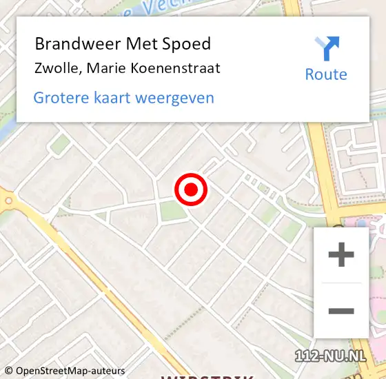 Locatie op kaart van de 112 melding: Brandweer Met Spoed Naar Zwolle, Marie Koenenstraat op 28 oktober 2013 13:49