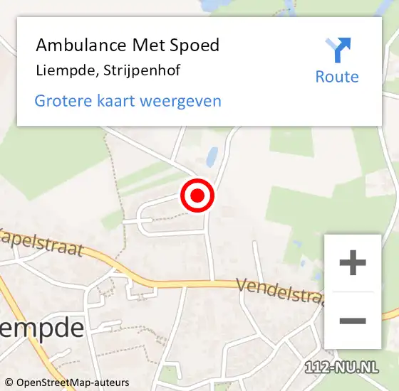 Locatie op kaart van de 112 melding: Ambulance Met Spoed Naar Liempde, Strijpenhof op 29 januari 2015 23:48