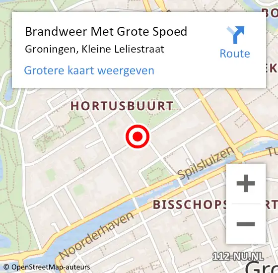 Locatie op kaart van de 112 melding: Brandweer Met Grote Spoed Naar Groningen, Kleine Leliestraat op 29 januari 2015 23:48