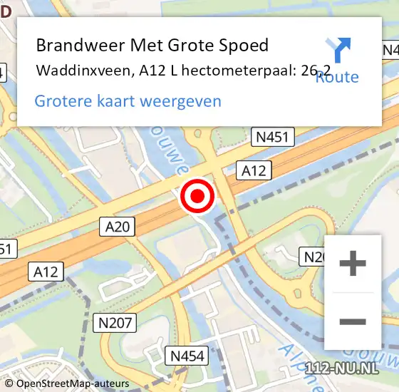 Locatie op kaart van de 112 melding: Brandweer Met Grote Spoed Naar Waddinxveen, A12 L hectometerpaal: 25,9 op 30 januari 2015 02:01