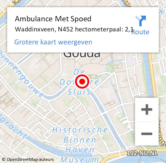 Locatie op kaart van de 112 melding: Ambulance Met Spoed Naar Waddinxveen, N452 hectometerpaal: 2,1 op 30 januari 2015 04:34