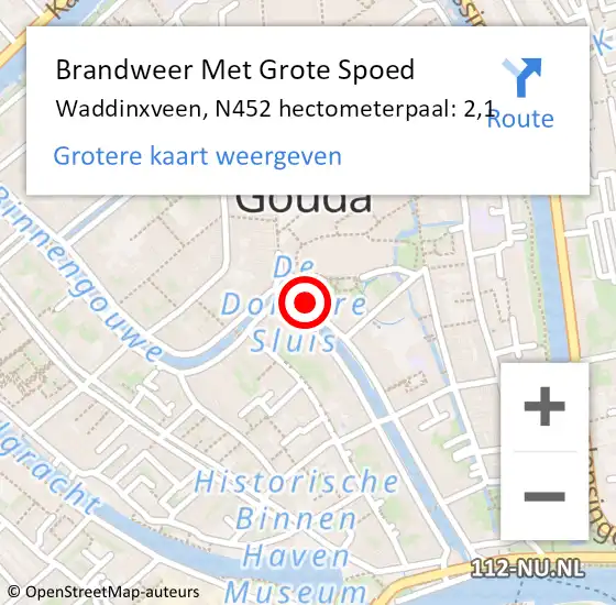 Locatie op kaart van de 112 melding: Brandweer Met Grote Spoed Naar Waddinxveen, N452 hectometerpaal: 2,1 op 30 januari 2015 04:40